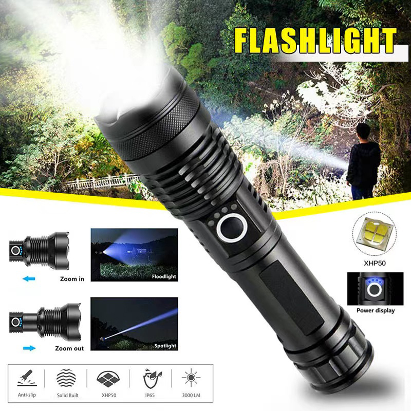 Tactical Flashlight Rechargeable - Senter Led XHP70 Daya Tinggi USB-C