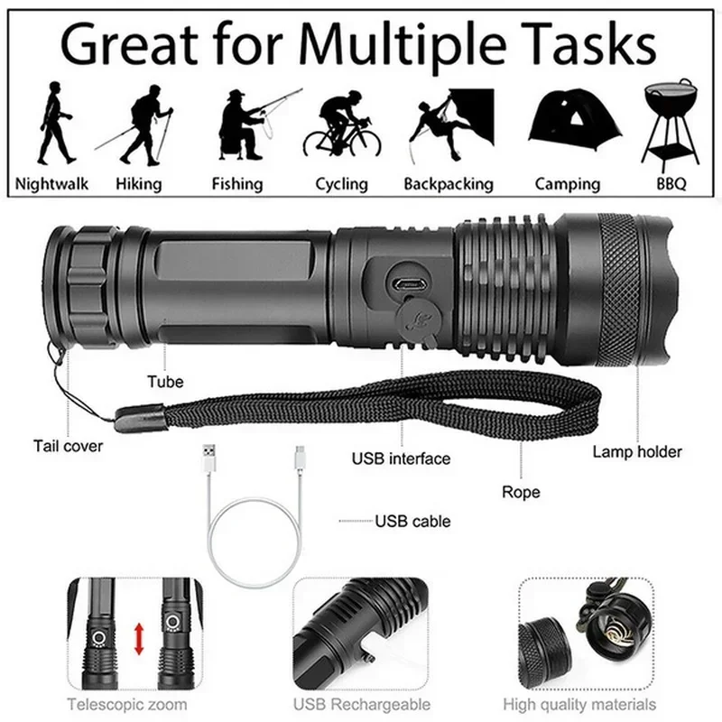 Senter Led XHP70 Daya Tinggi U - Tactical Flashlight Rechargeable ulasan dan harga